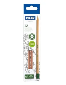 Ołówek sześciokątny MILAN NATURAL HB z gumką,12 sztuk
