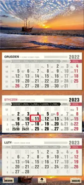 Kalendarz 2023 ścienny Trójdzielny Zachód słońca